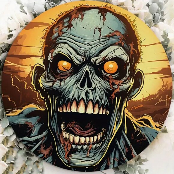 1pc 8x8 Inch Aluminum Sign, Zombie Face - Picture 1 of 3